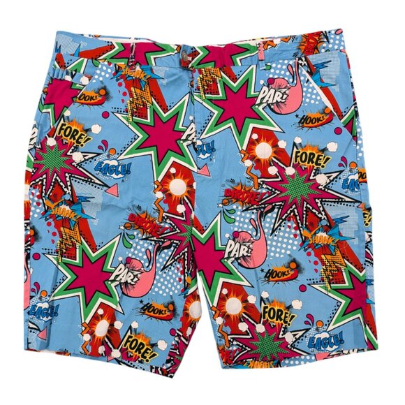 ROYAL & AWESOME Golf Shorts 44 Men's Partoon Fore Birdie Hook Par Graphic Comic - Picture 2 of 10